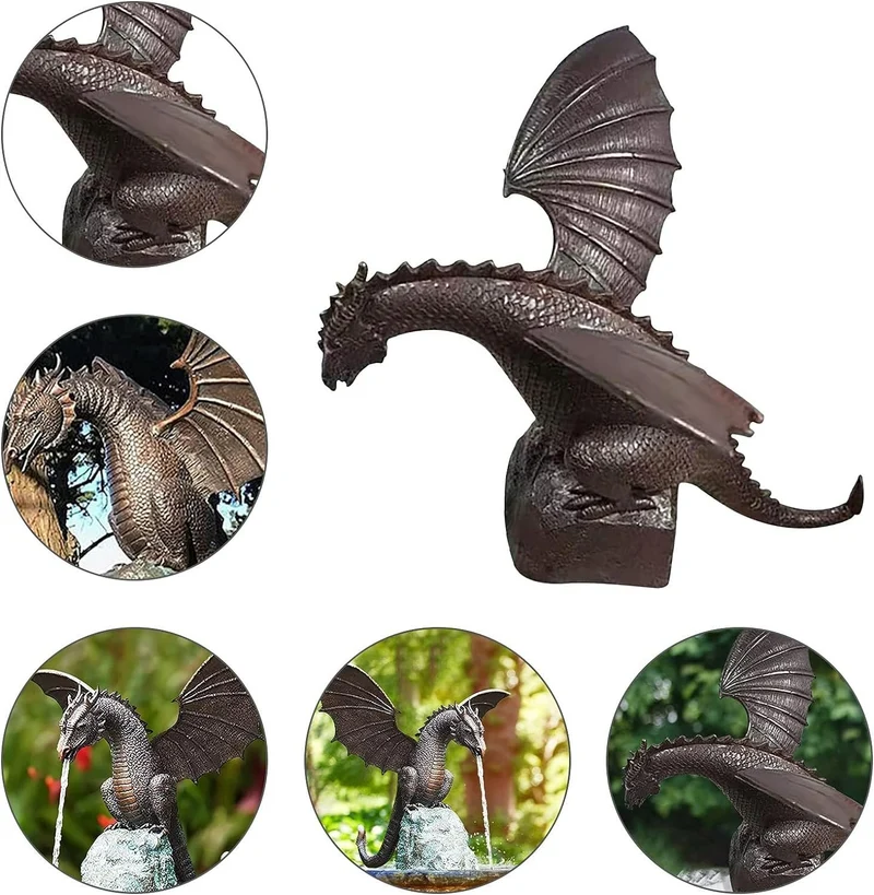 Enchanted Brown Dragon Garden Fountain