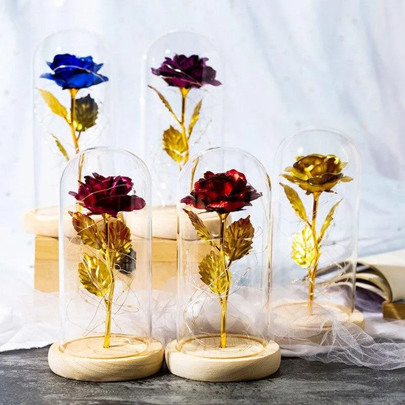Shimmering Galactic Rose in a Glass Dome