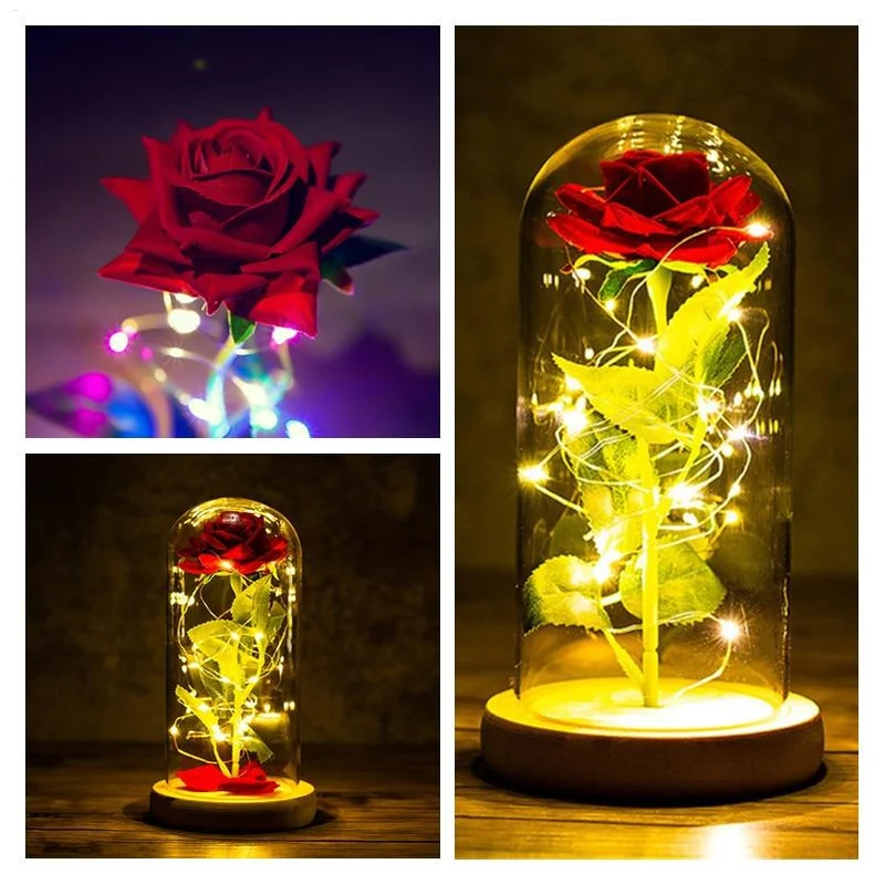 Shimmering Galactic Rose in a Glass Dome