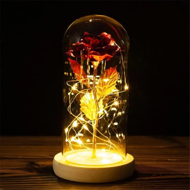 Shimmering Galactic Rose in a Glass Dome