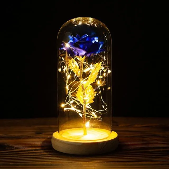 Shimmering Galactic Rose in a Glass Dome