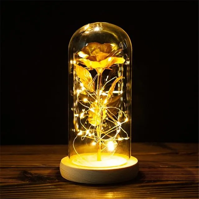 Shimmering Galactic Rose in a Glass Dome