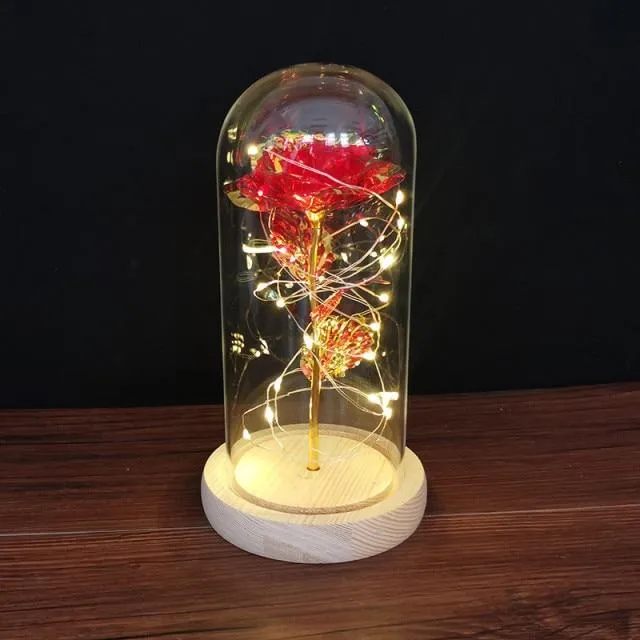 Shimmering Galactic Rose in a Glass Dome