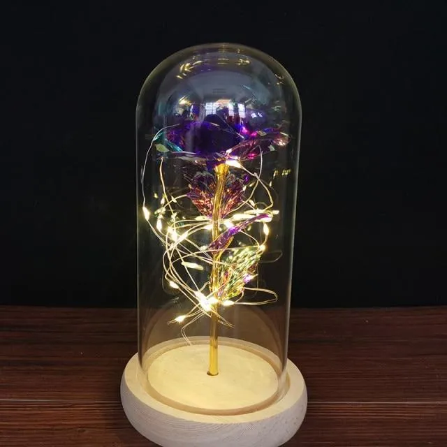 Shimmering Galactic Rose in a Glass Dome