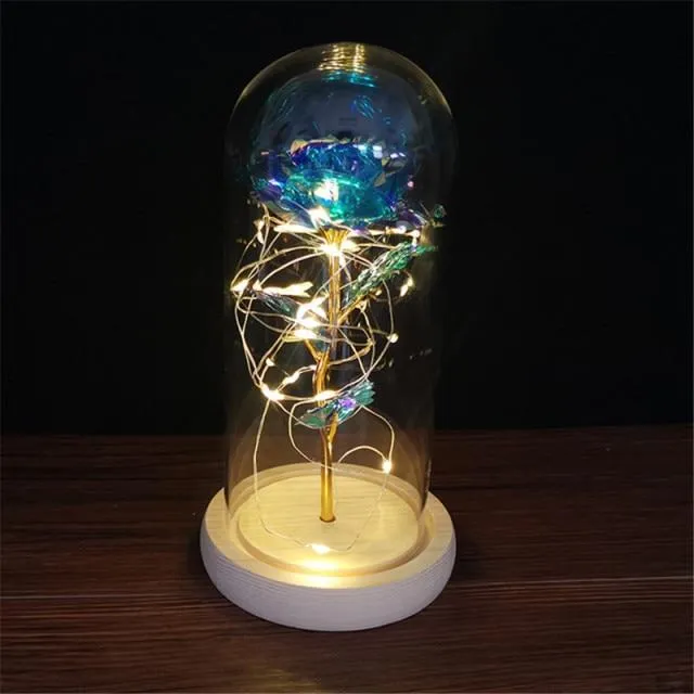 Shimmering Galactic Rose in a Glass Dome