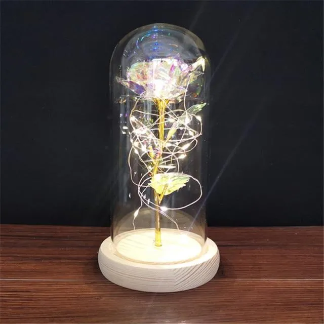 Shimmering Galactic Rose in a Glass Dome