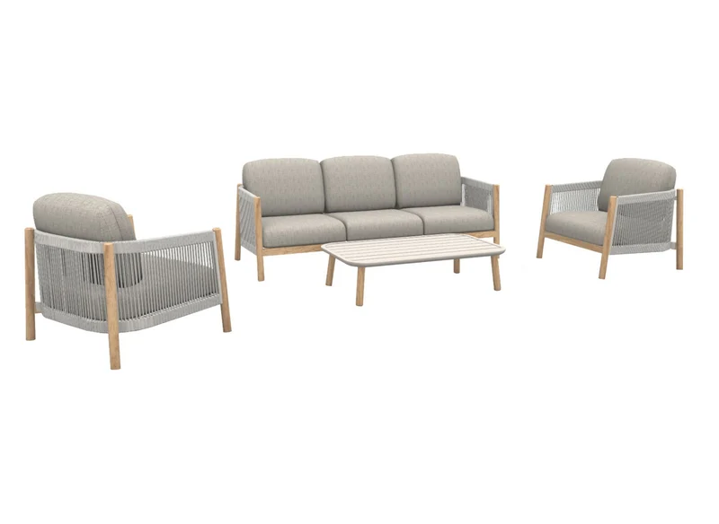 SET SALOTTO DERIVEUR 4 PEZZI BEIGE E LEGNO