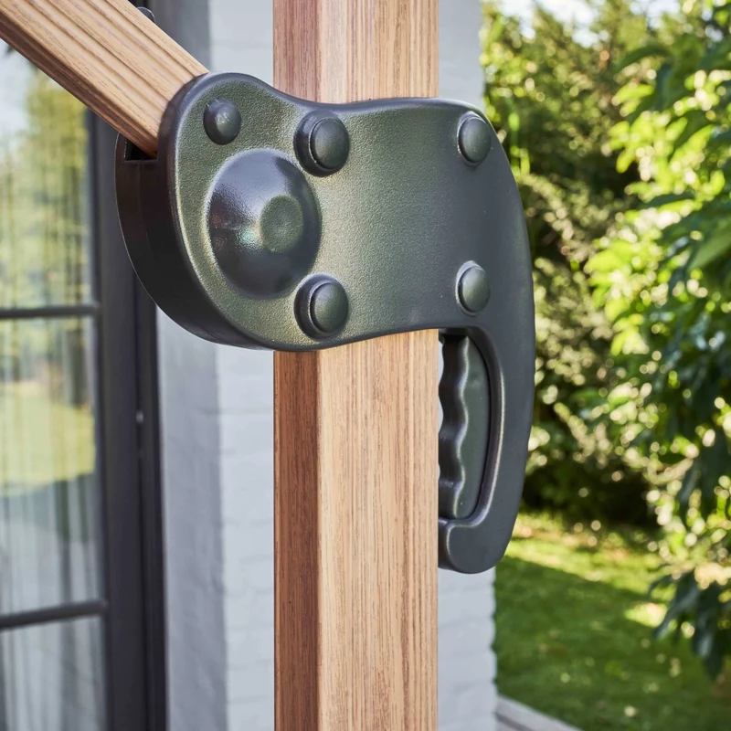 Oviala - Ombrellone sporgente 3x3m e 4 lastre pesanti effetto legno argilla