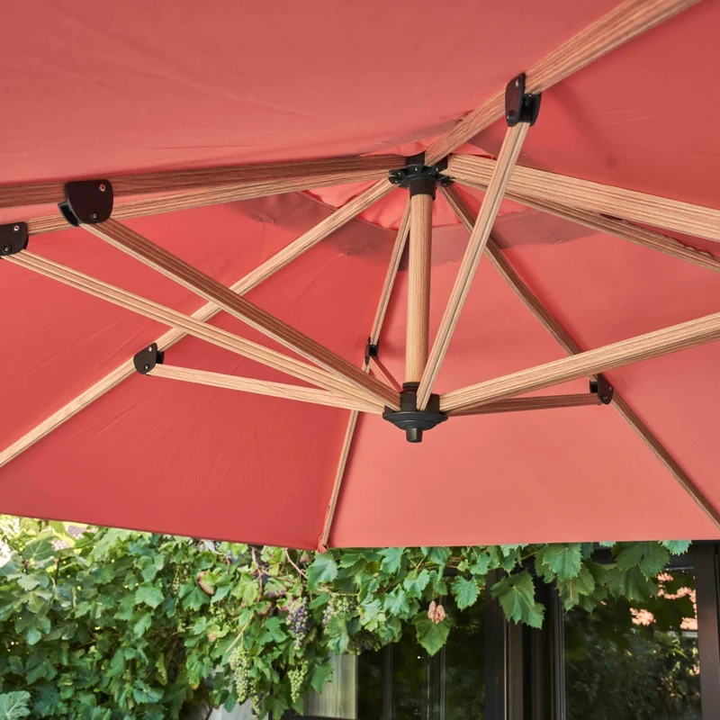 Oviala - Ombrellone sporgente quadrato 3x3m effetto legno argilla