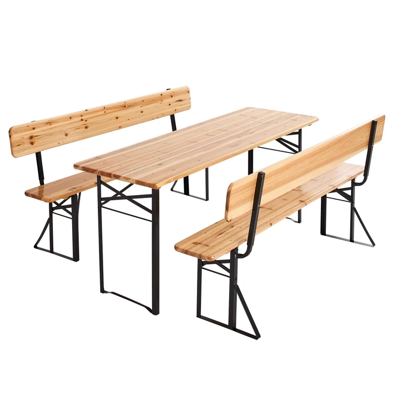 Oviala - Set di brasserie con tavolo da 180 cm e panche con schienale