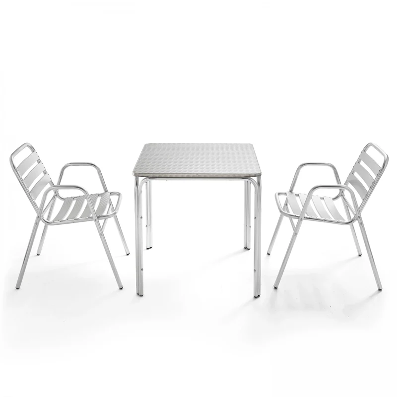 Oviala - Tavolo da giardino quadrato in alluminio e 2 sedie