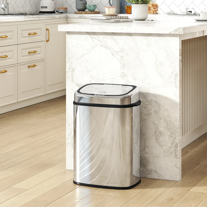 Pattumiera con Sensore a Infrarossi 40,5x29,5x58 cm Capacità da 50L con 2 Modalità di Apertura in Acciaio Inox Argento