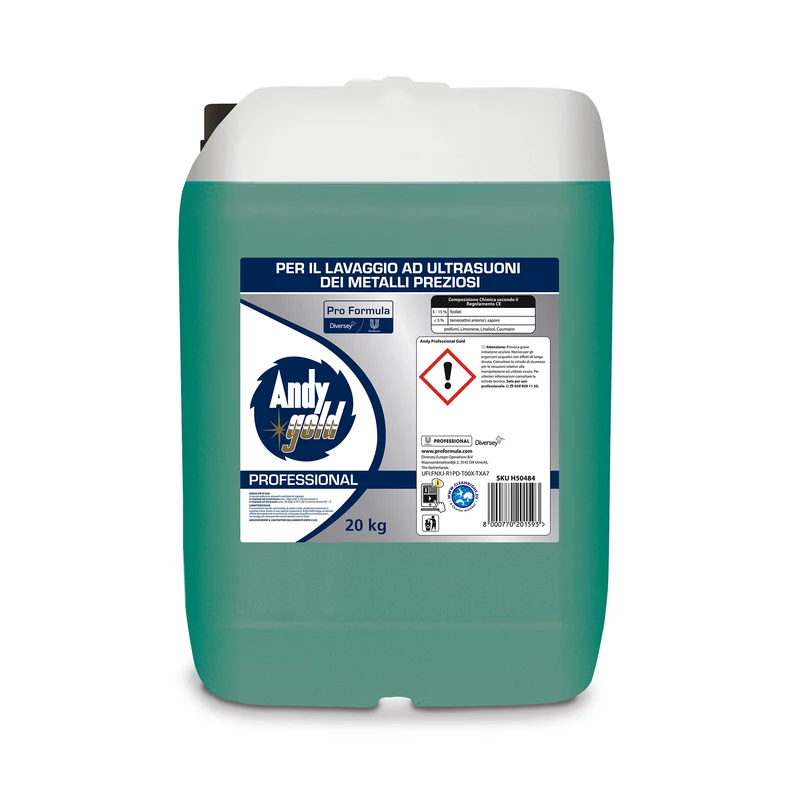 Detergente per lavaggio ad ultrasuoni metalli preziosi Diversey Andy Gold 20 kg DISPONIBILE IN 7 GIORNI LAVORATIVI
