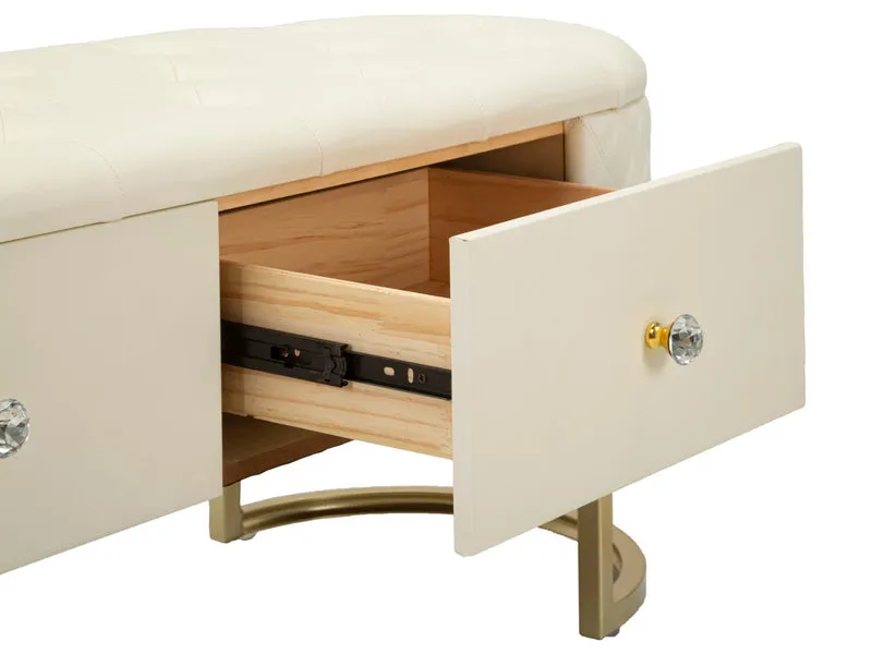 Panca con Cassetti Sharon 120x40x43 cm in Pino e MDF e Metallo e Plastica