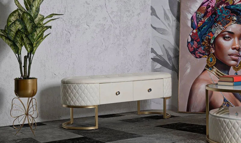 Panca con Cassetti Sharon 120x40x43 cm in Pino e MDF e Metallo e Plastica