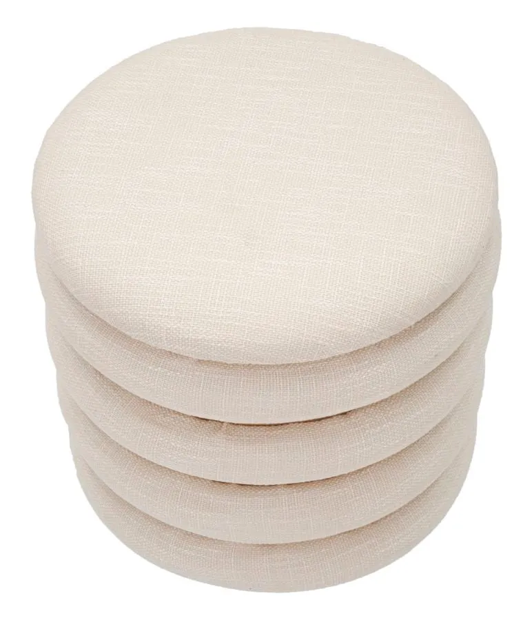 Puff Damasco Line Ø40x42 cm in MDF e Spugna e Poliestere e Cotone Naturale