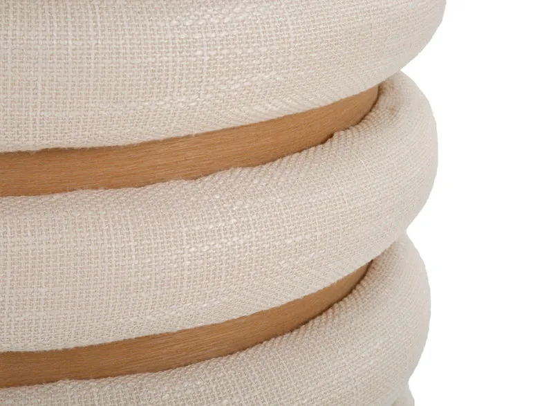 Puff Damasco Line Ø40x42 cm in MDF e Spugna e Poliestere e Cotone Naturale