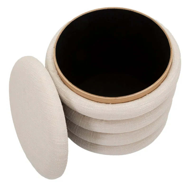 Puff Damasco Line Ø40x42 cm in MDF e Spugna e Poliestere e Cotone Naturale