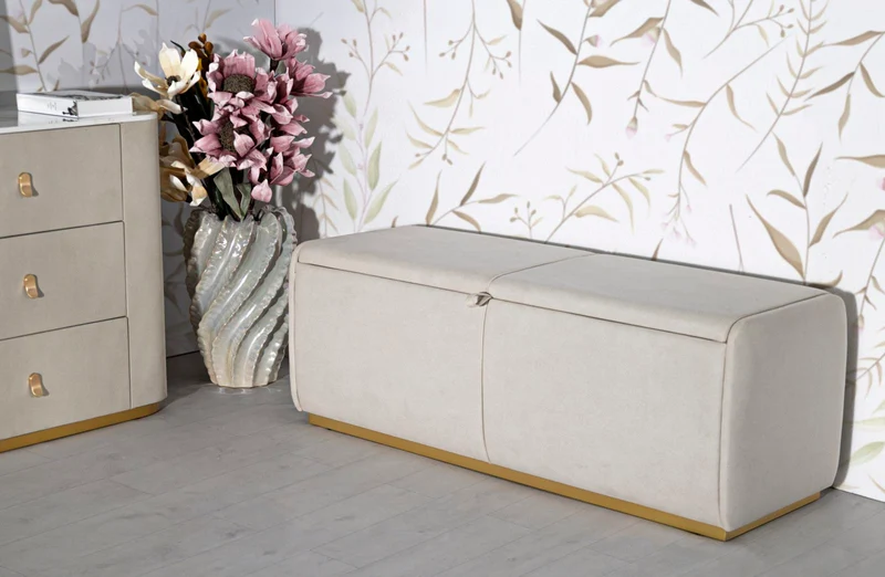 Panca con Contenitore Bauty 130x45x45 cm in Pino e MDF e Metallo