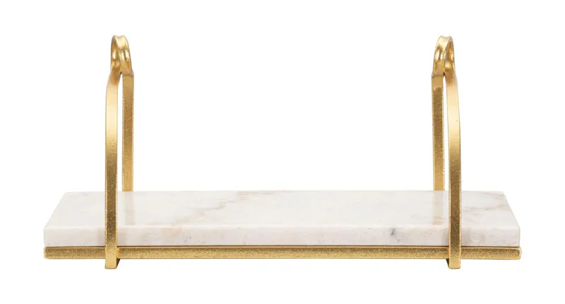 Mensola da Muro Marble 40x16x18 cm in Ferro e Marmo Oro e Bianco