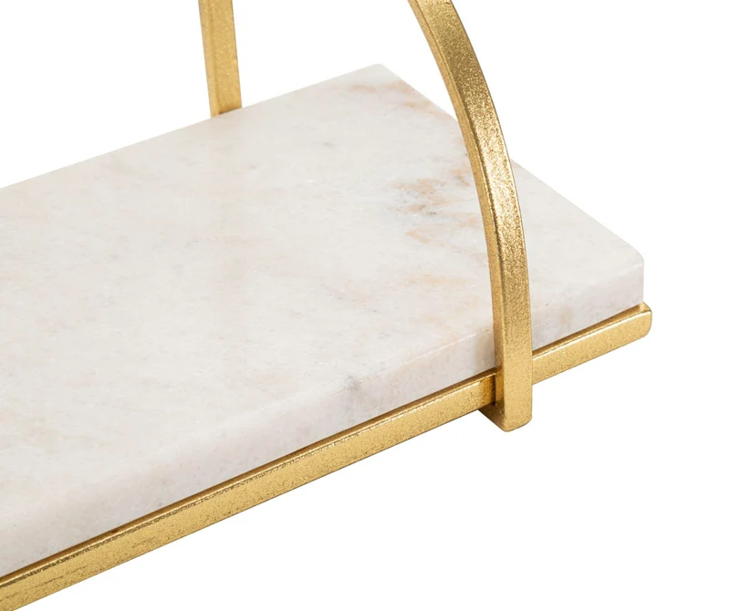 Mensola da Muro Marble 40x16x18 cm in Ferro e Marmo Oro e Bianco