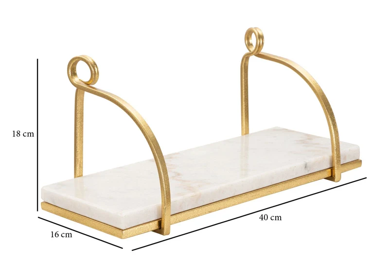 Mensola da Muro Marble 40x16x18 cm in Ferro e Marmo Oro e Bianco