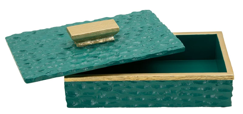 Cofanetto Grent 18,8x10,8x6,4 cm in Resina Verde e Oro
