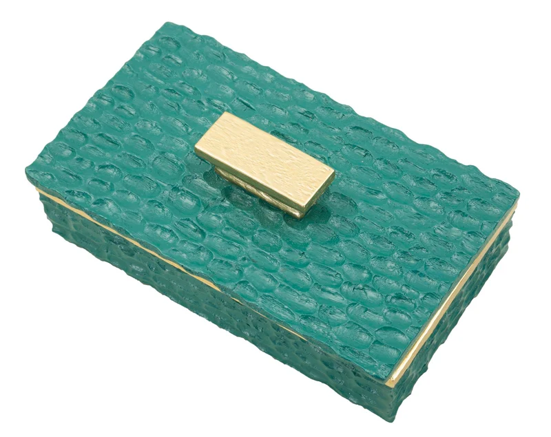 Cofanetto Grent 18,8x10,8x6,4 cm in Resina Verde e Oro