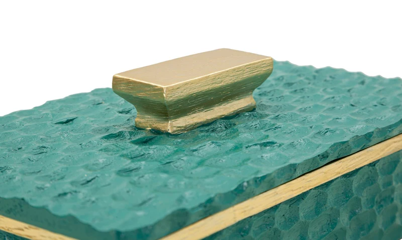 Cofanetto Grent 18,8x10,8x6,4 cm in Resina Verde e Oro