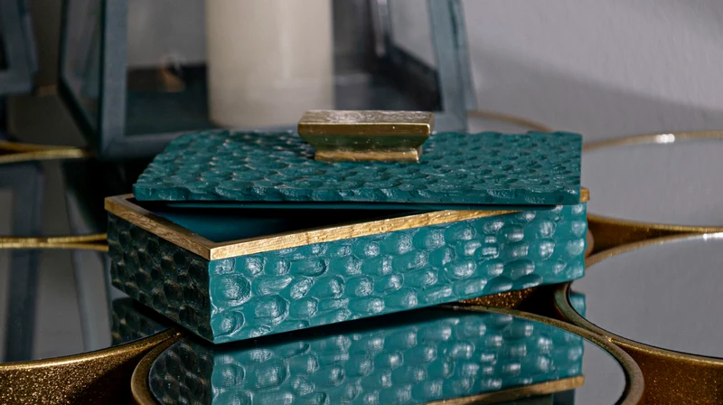 Cofanetto Grent 18,8x10,8x6,4 cm in Resina Verde e Oro