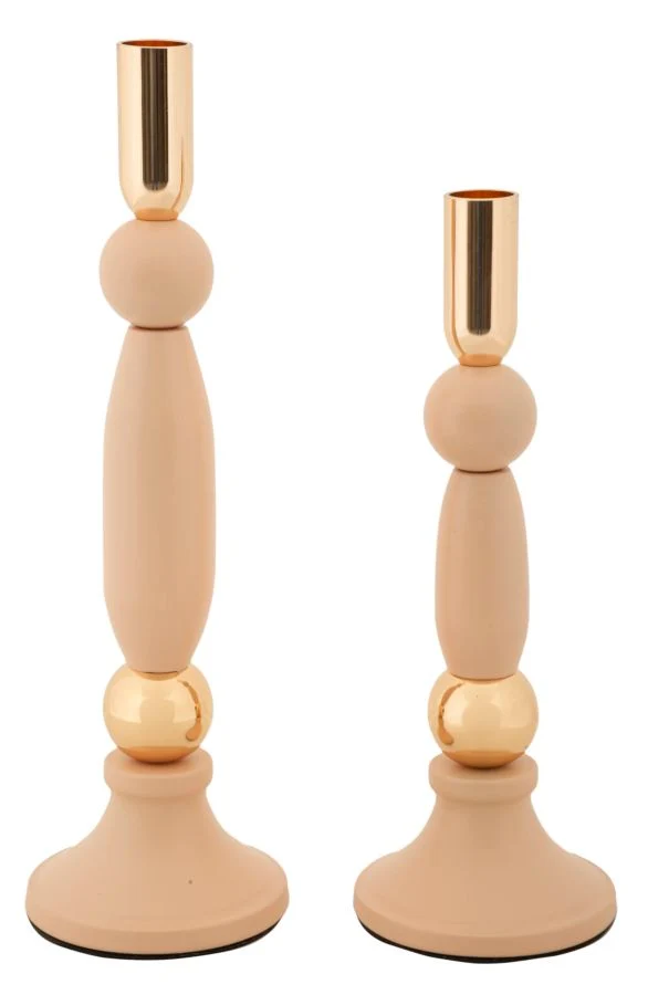 Porta Candele Strek Rosa Set 2 Pz Ø9,5x30 cm - Ø9,5x25 cm in Ferro Rosa e Oro