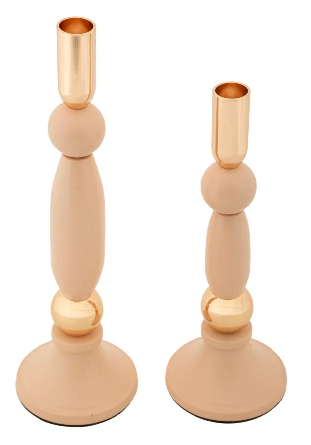Porta Candele Strek Rosa Set 2 Pz Ø9,5x30 cm - Ø9,5x25 cm in Ferro Rosa e Oro