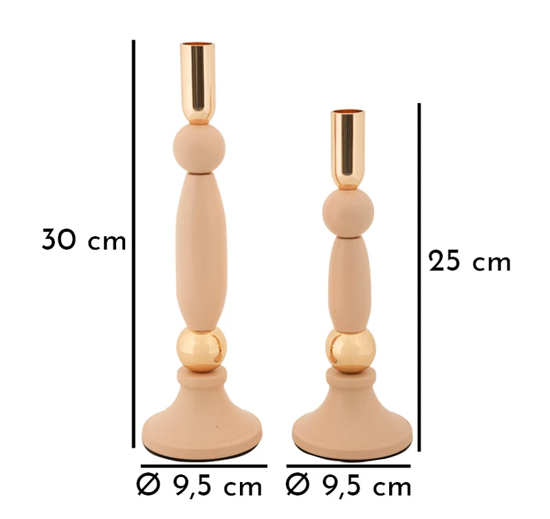 Porta Candele Strek Rosa Set 2 Pz Ø9,5x30 cm - Ø9,5x25 cm in Ferro Rosa e Oro