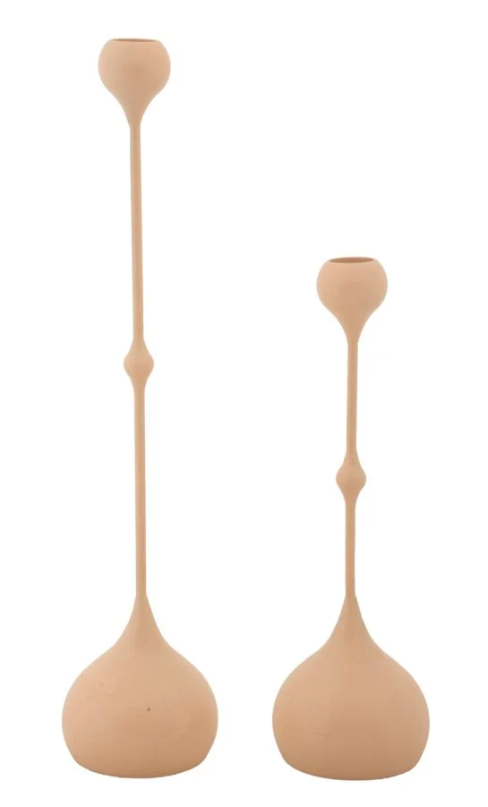 Porta Candele Slimmy Rosa Set 2 Pz Ø8x36 cm - Ø8x32 cm in Ferro Rosa e Oro