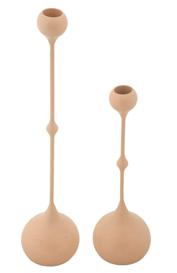 Porta Candele Slimmy Rosa Set 2 Pz Ø8x36 cm - Ø8x32 cm in Ferro Rosa e Oro
