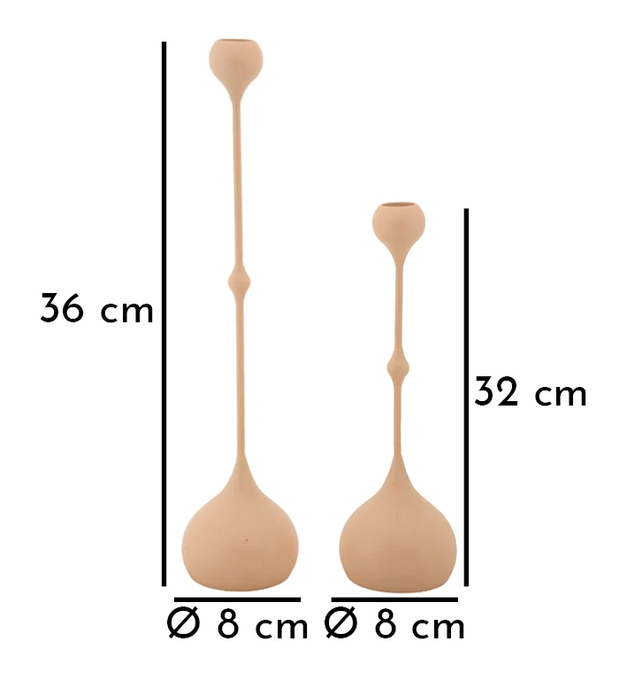 Porta Candele Slimmy Rosa Set 2 Pz Ø8x36 cm - Ø8x32 cm in Ferro Rosa e Oro