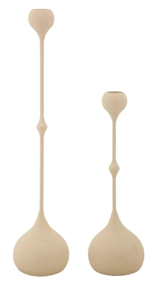 Porta Candele Slimmy Crema Set 2 Pz Ø8x36 cm - Ø8x32 cm in Ferro Crema e Oro