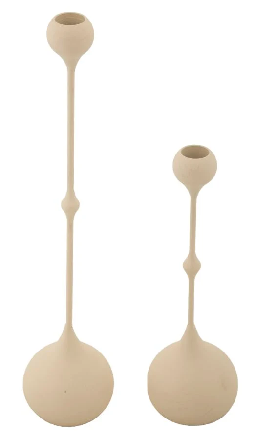 Porta Candele Slimmy Crema Set 2 Pz Ø8x36 cm - Ø8x32 cm in Ferro Crema e Oro