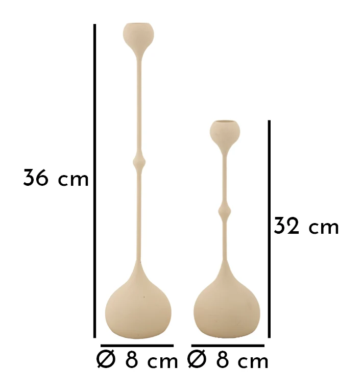 Porta Candele Slimmy Crema Set 2 Pz Ø8x36 cm - Ø8x32 cm in Ferro Crema e Oro