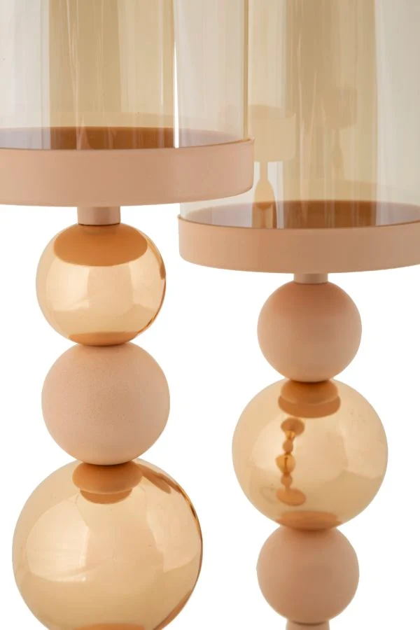 Porta Candele Glassy Rosa Set 2 Pz Ø10x36 cm - Ø10x32 cm in Ferro Rosa e Oro