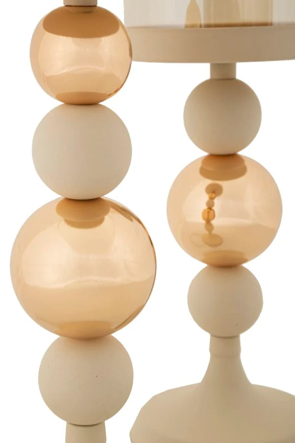 Porta Candele Glassy Crema Set 2 Pz Ø10x36 cm - Ø10x32 cm in Ferro Crema e Oro