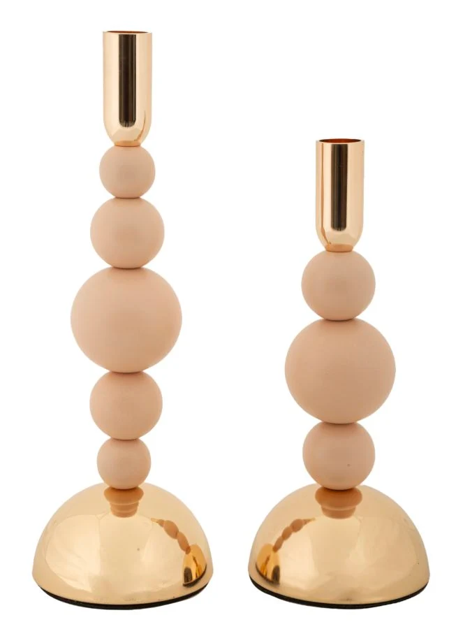 Porta Candele Bolly Rosa Set 2 Pz Ø10x29,5 cm - Ø10x24 cm in Ferro Rosa e Oro