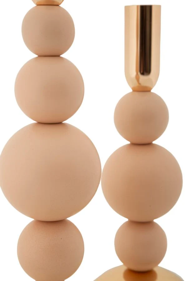 Porta Candele Bolly Rosa Set 2 Pz Ø10x29,5 cm - Ø10x24 cm in Ferro Rosa e Oro
