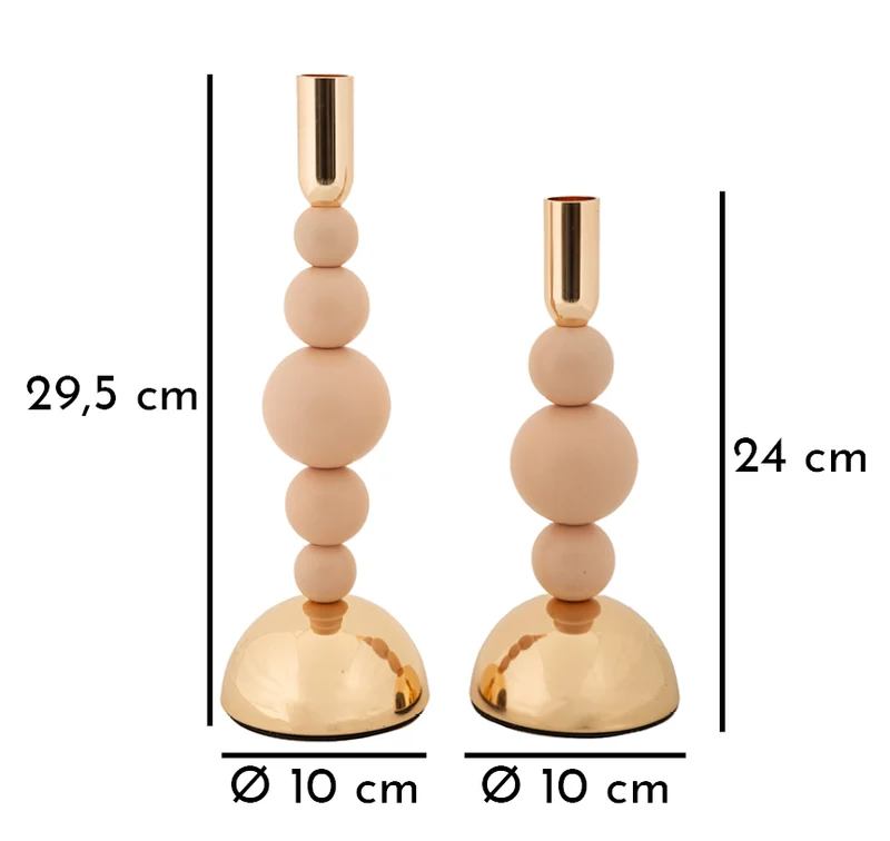 Porta Candele Bolly Rosa Set 2 Pz Ø10x29,5 cm - Ø10x24 cm in Ferro Rosa e Oro