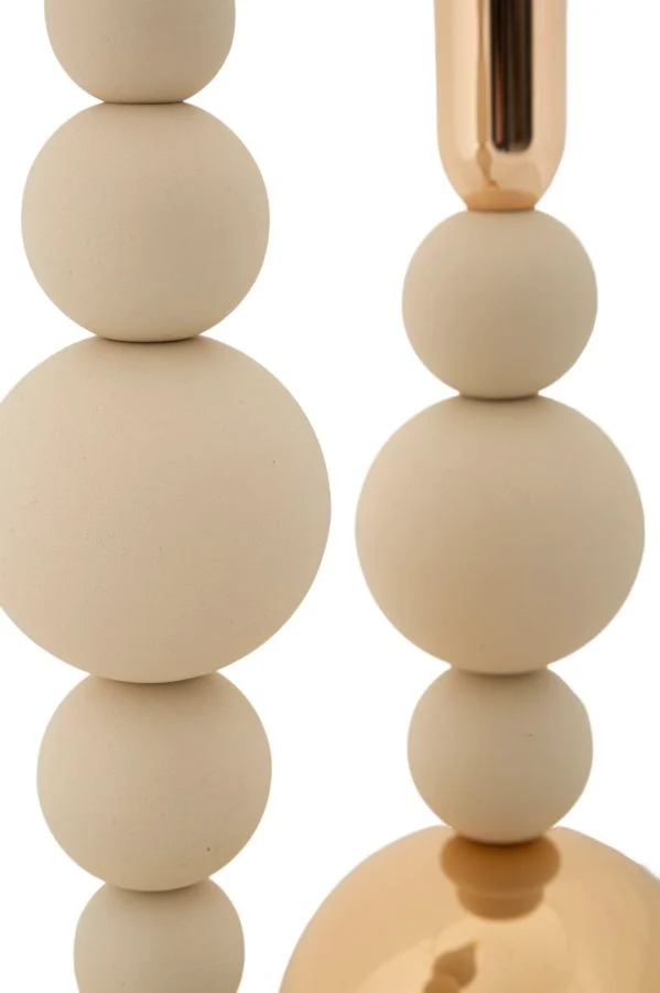Porta Candele Bolly Crema Set 2 Pz Ø10x29,5 cm - Ø10x24 cm in Ferro Crema e Oro