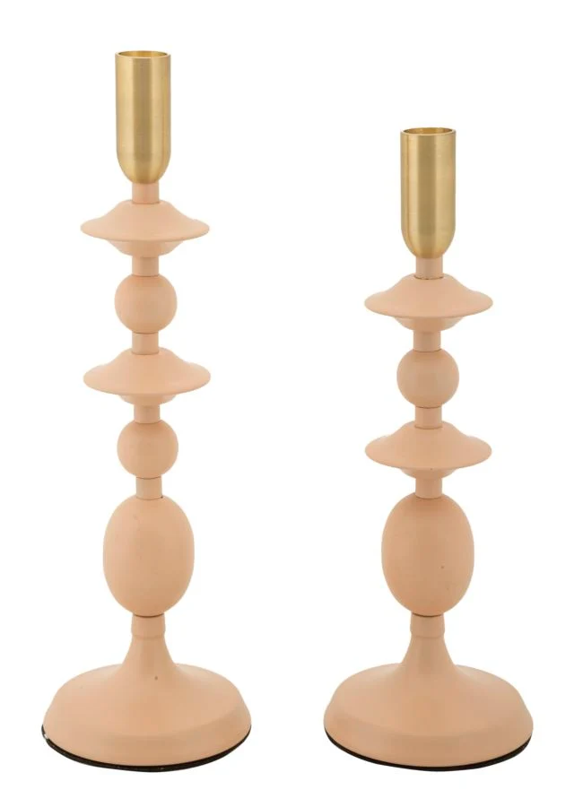 Porta Candele Gemini Rosa Set 2 Pz Ø10x33 cm - Ø10x29 cm in Ferro Rosa e Oro