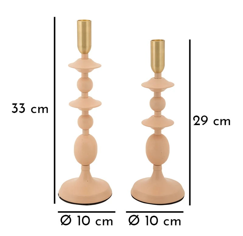 Porta Candele Gemini Rosa Set 2 Pz Ø10x33 cm - Ø10x29 cm in Ferro Rosa e Oro
