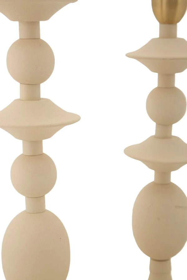 Porta Candele Gemini Crema Set 2 Pz Ø10x33 cm - Ø10x29 cm in Ferro Crema e Oro
