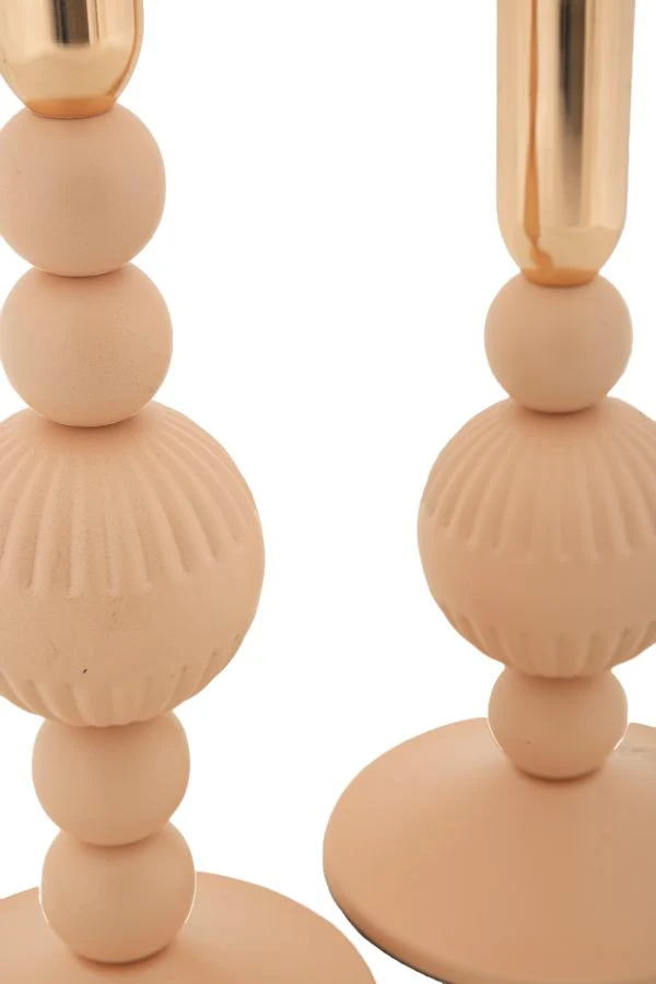 Porta Candele Aster Rosa Set 2 Pz Ø10x25,5 cm - Ø10x20 cm in Ferro Rosa e Oro