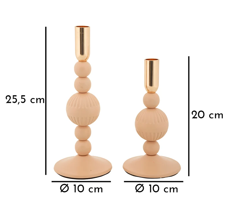 Porta Candele Aster Rosa Set 2 Pz Ø10x25,5 cm - Ø10x20 cm in Ferro Rosa e Oro